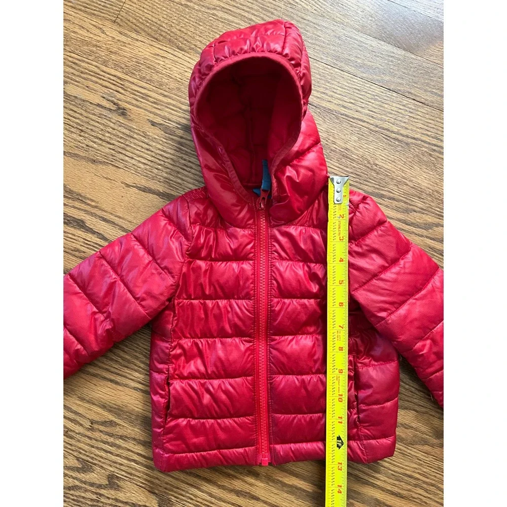 Primary Kids Raspberry Red Hooded Puffer Jacket 12-18 Months Recycled Polyester